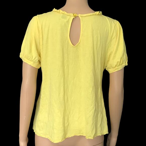 Anthropologie Ric Rac Yellow Ruffle Keyhole Back Blouse Top M - Picture 2 of 8